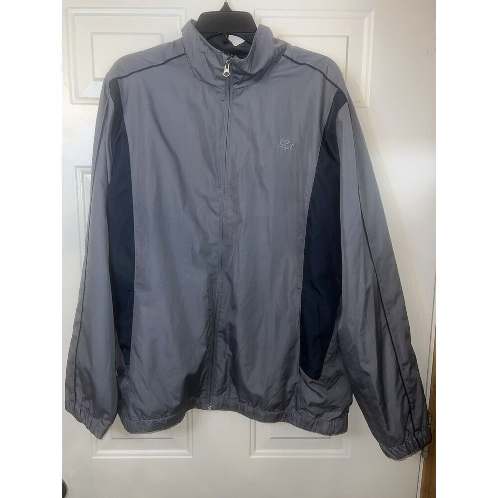 Starter Jacket Mens L Full Zip Black/Gray Polyester Windbreaker Lightweight EUC